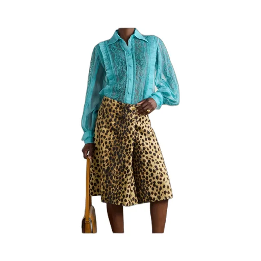 Pleated Ruffled Bead-Embellished Lace-Trimmed Silk-Organza Shirt