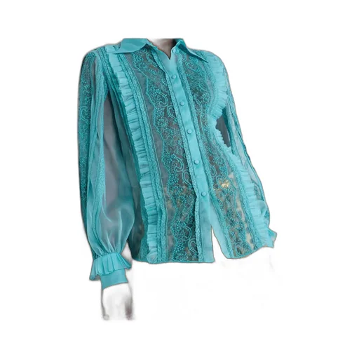 Pleated Ruffled Bead-Embellished Lace-Trimmed Silk-Organza Shirt