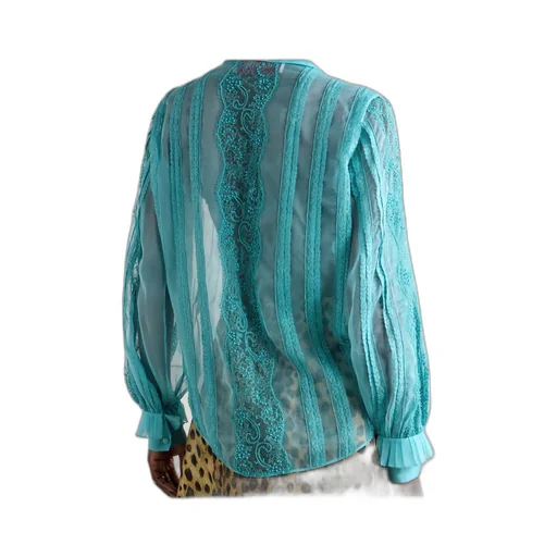 Pleated Ruffled Bead-Embellished Lace-Trimmed Silk-Organza Shirt