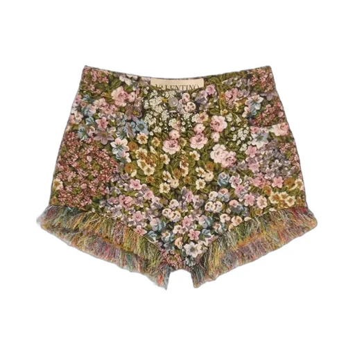 Fringed Floral-Print Shorts