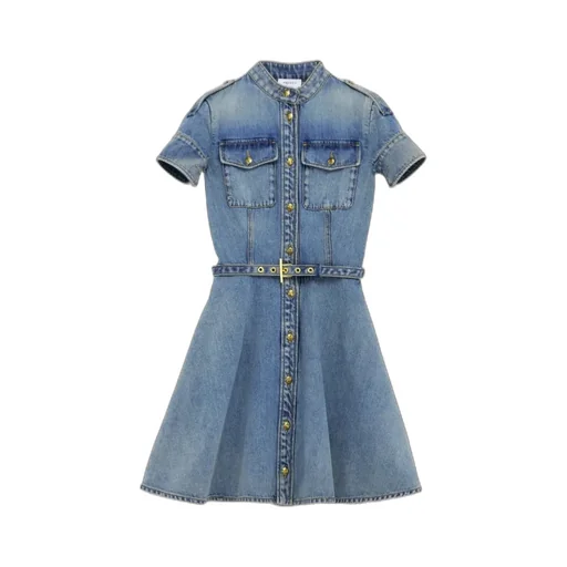 Denim Mini Dress In Washed Blue