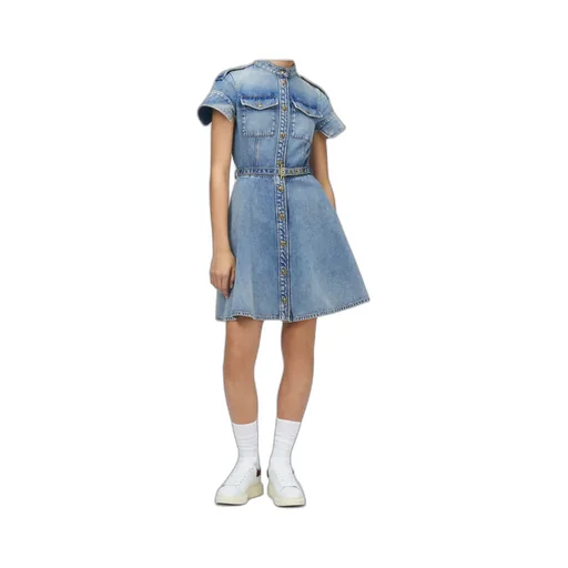 Denim Mini Dress In Washed Blue