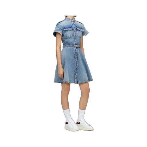 Denim Mini Dress In Washed Blue