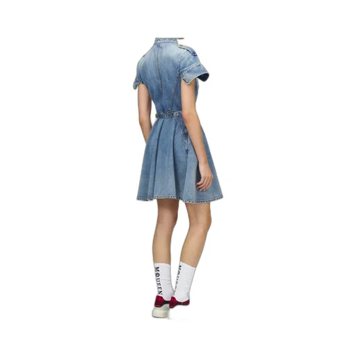 Denim Mini Dress In Washed Blue