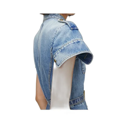 Denim Mini Dress In Washed Blue
