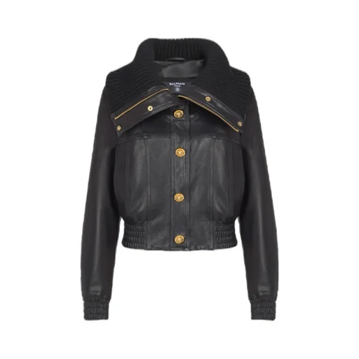 Balmain Quilted Collar Leather Jacket