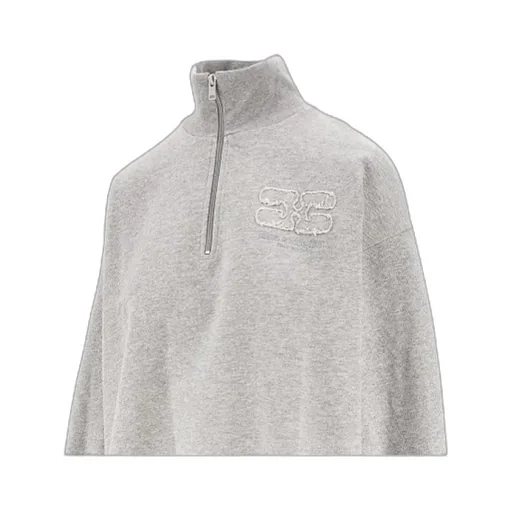 Ganni Half-Zip Logo Detailed Sweatshirt