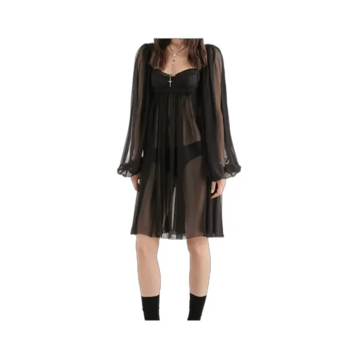 Lace Balloon-Sleeve Mini Dress