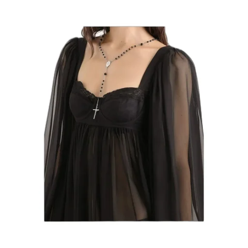 Lace Balloon-Sleeve Mini Dress
