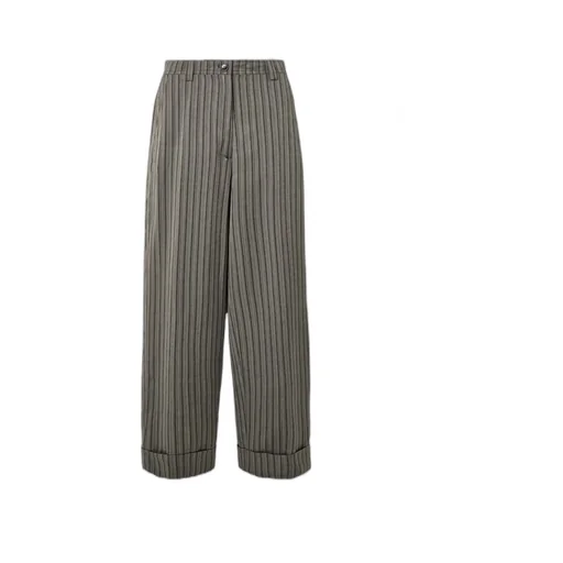 Striped Ribbed Woven Wide-Leg Casual Pants
