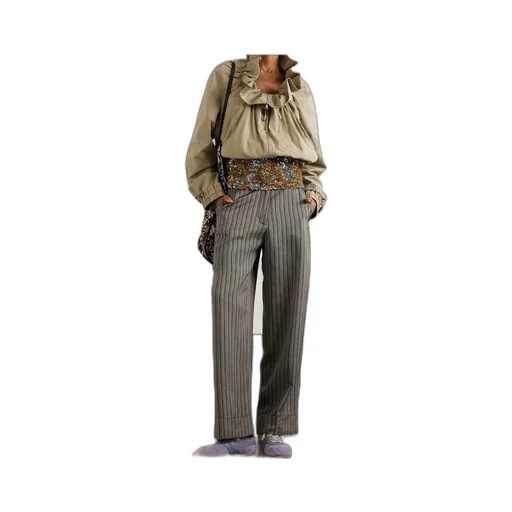 Striped Ribbed Woven Wide-Leg Casual Pants