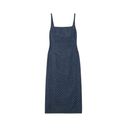 Printed Denim Midi Dress