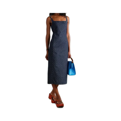 Printed Denim Midi Dress