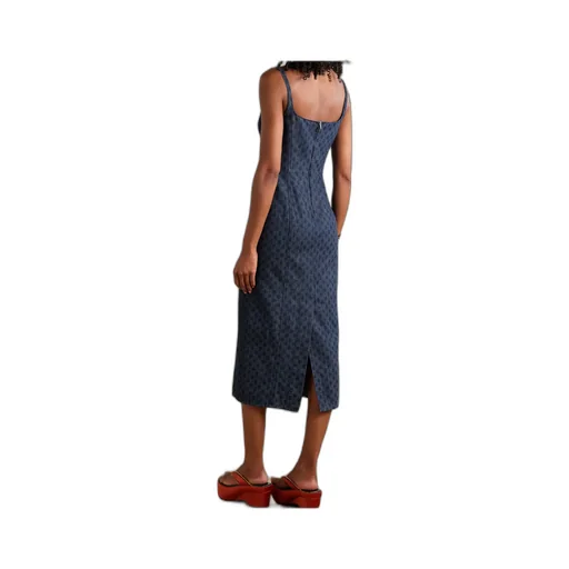 Printed Denim Midi Dress