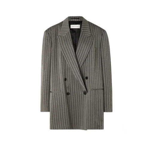 Oversized Double-Breasted Striped Twill Suit Jacket