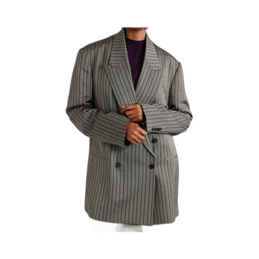 Oversized Double-Breasted Striped Twill Suit Jacket