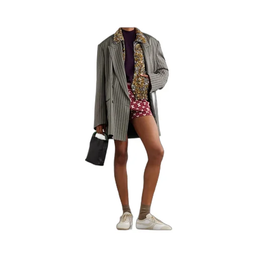 Oversized Double-Breasted Striped Twill Suit Jacket