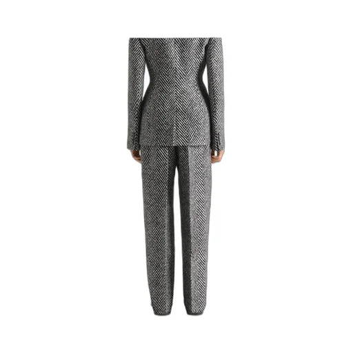 Double Pleat Pants In Herringbone Mixed Wool