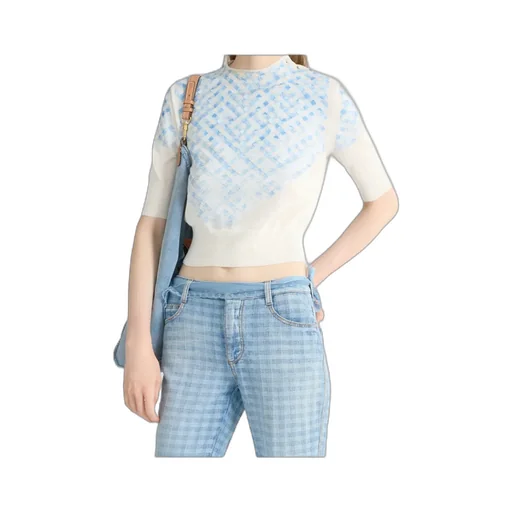 Filo Di Scozia Cotton T-Shirt With Faded Micro Vichy Embroidery