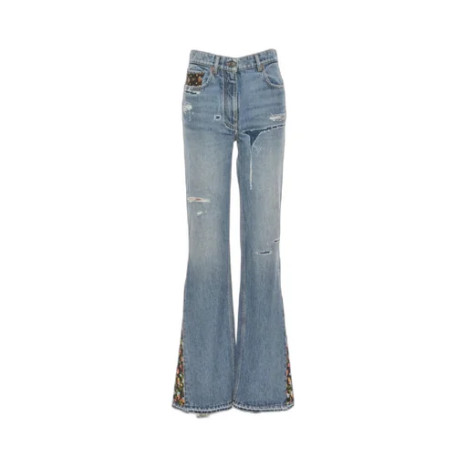 Floral-Embroidered Ripped Jeans