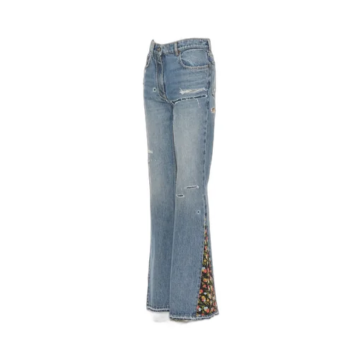 Floral-Embroidered Ripped Jeans