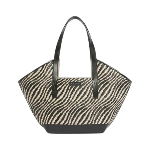 Black Raffia-Effect Waves Small Tote Bag