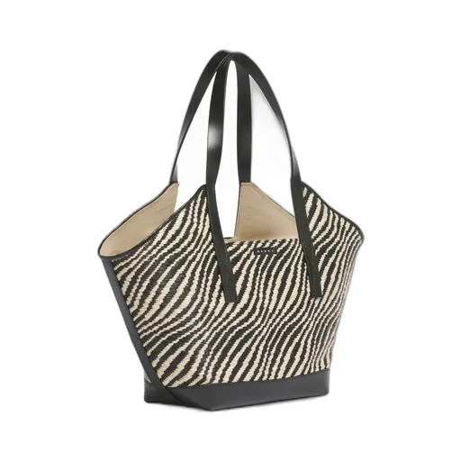 Black Raffia-Effect Waves Small Tote Bag