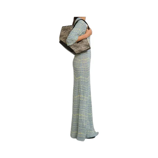 Black Raffia-Effect Waves Small Tote Bag