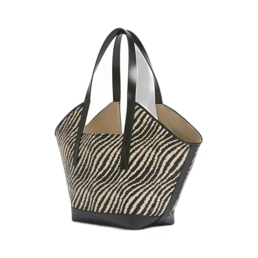 Black Raffia-Effect Waves Small Tote Bag