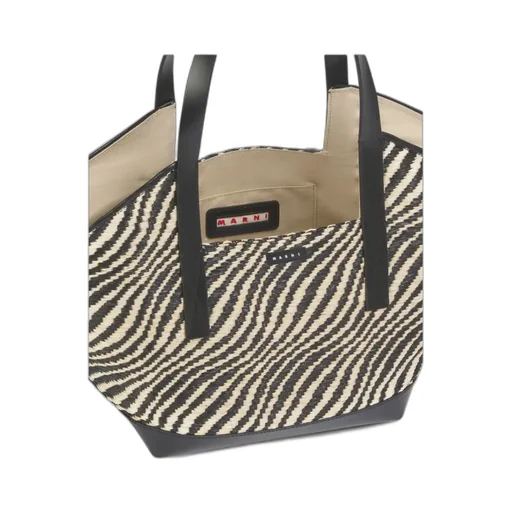 Black Raffia-Effect Waves Small Tote Bag