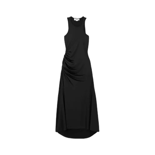 Asymmetric Ruched Satin-Jersey Midi Dress