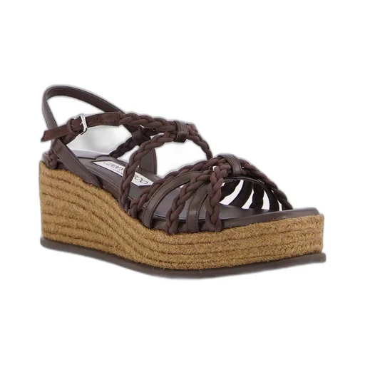 Braided-Leather Wedge-Heel Sandals