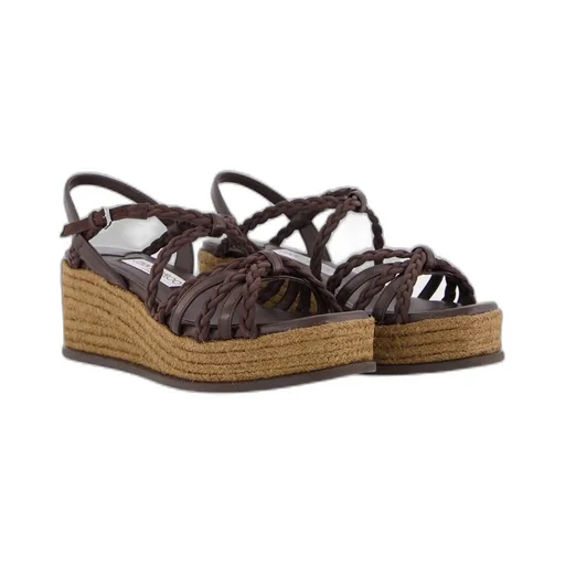 Braided-Leather Wedge-Heel Sandals