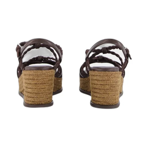 Braided-Leather Wedge-Heel Sandals