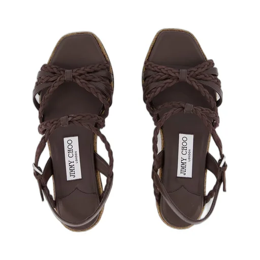 Braided-Leather Wedge-Heel Sandals
