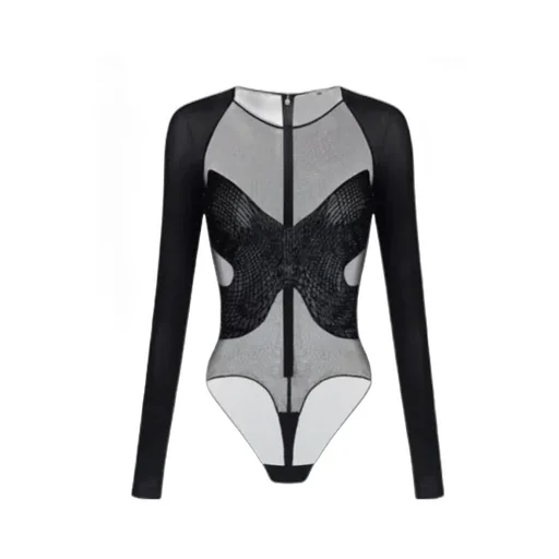 Crystal-Embroidered Long-Sleeves Bodysuit