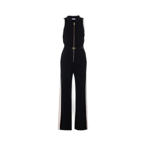 Elisabetta Franchi Belted Waist Hooded Knit Sleeveless Jumpsuit