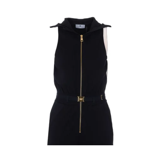 Elisabetta Franchi Belted Waist Hooded Knit Sleeveless Jumpsuit