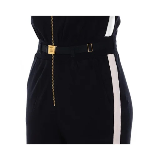 Elisabetta Franchi Belted Waist Hooded Knit Sleeveless Jumpsuit