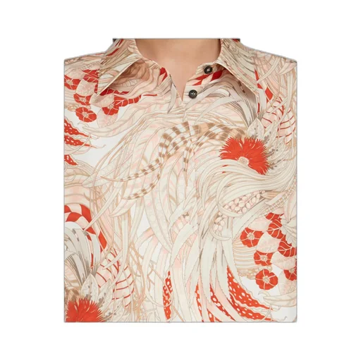 Silk Twill Shirt With Feather Print
