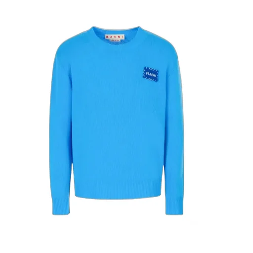 Bright Blue Cashmere Sweater With Marni Patch