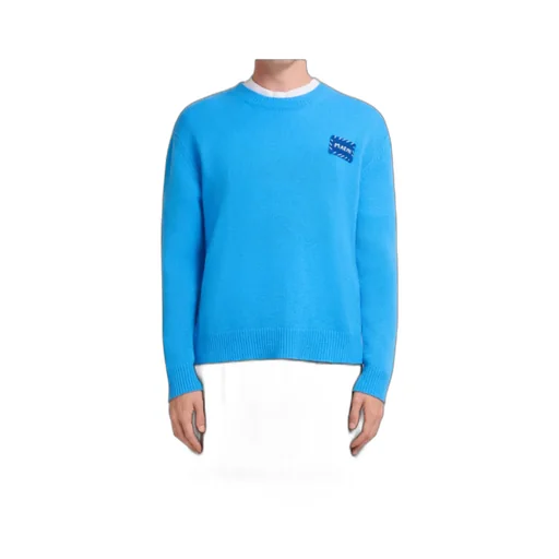 Bright Blue Cashmere Sweater With Marni Patch