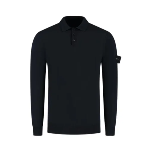 Long-Sleeved Knitted Polo Shirt