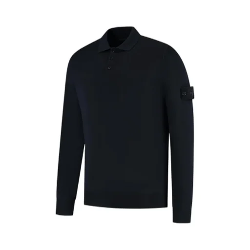 Long-Sleeved Knitted Polo Shirt