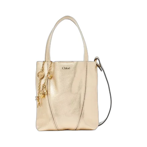 Small Chloe Spin Tote Bag In Metallic Leather With Horse Charms