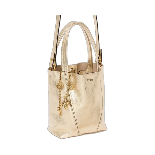 Small Chloe Spin Tote Bag In Metallic Leather With Horse Charms