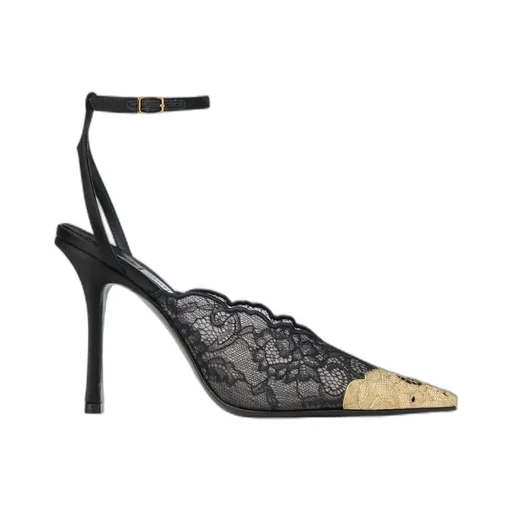 Faiz 100 Black Jimmy Choo Lace Pumps With Metal Lace Detail