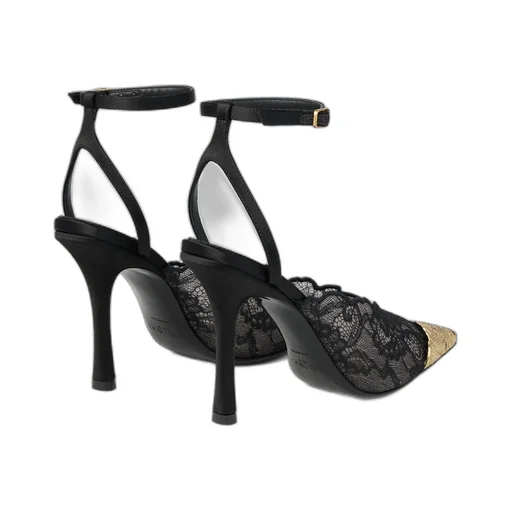 Faiz 100 Black Jimmy Choo Lace Pumps With Metal Lace Detail