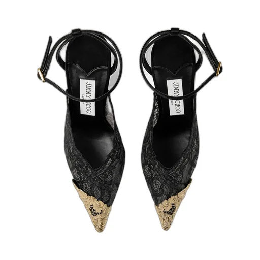 Faiz 100 Black Jimmy Choo Lace Pumps With Metal Lace Detail
