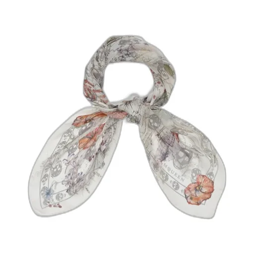 Skull & Spider Floral Scarf In Ivory/Grey
